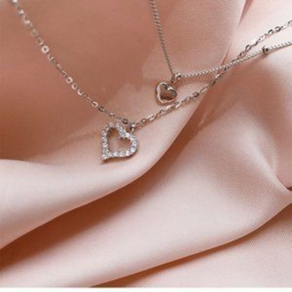NEW 925 Sterling Silver Diamond Heart Necklace C - Picture 5 of 5